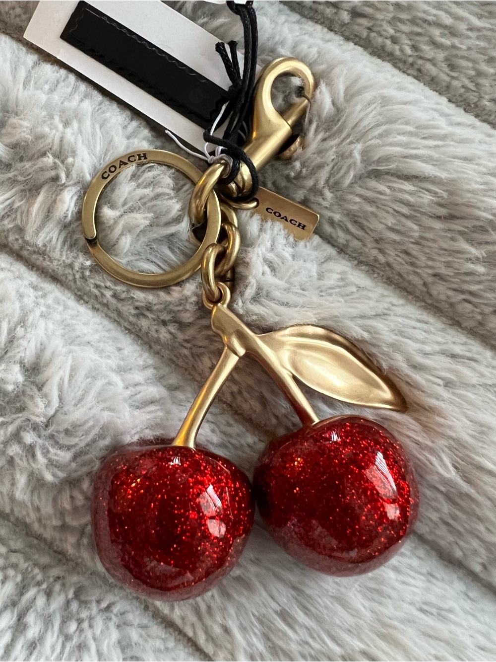 COACH Gold-Tone Red Glitter Cherry Key charm